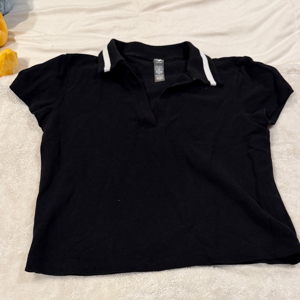 Lou & Grey Black Short Sleeve Polo Top